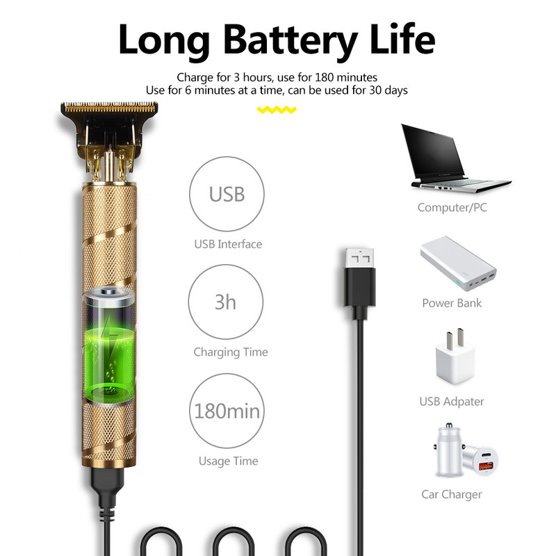 WEASTI Stroj za šišanje Profesionalni set Električni trimer Bežični brijač 0 mm Brijački stroj za rezanje za muškarce Punjiva britva