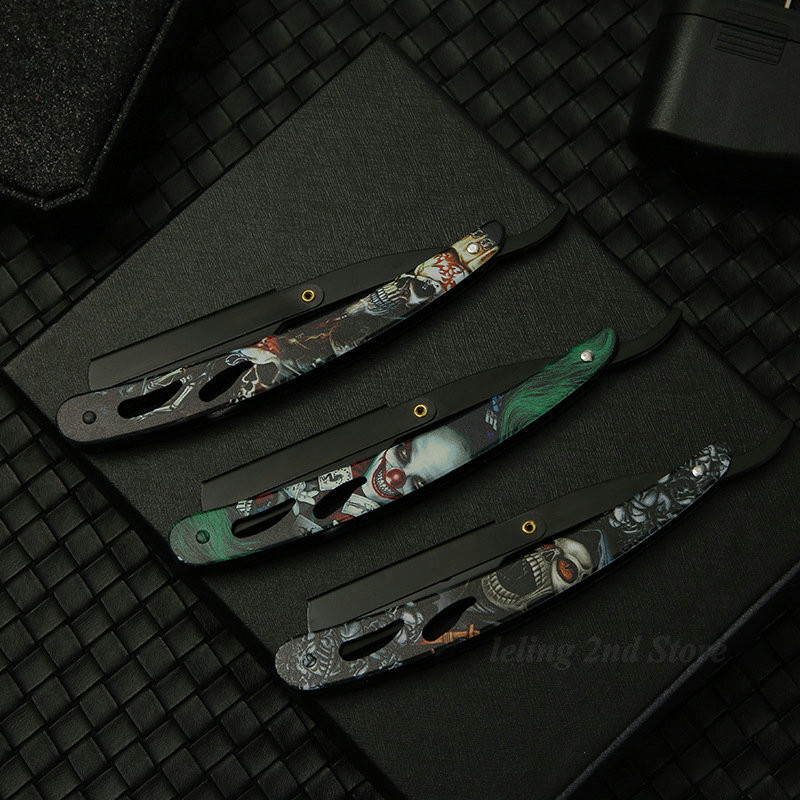 1 komad šarenog profesionalnog ručnog brijača s ravnim rubom od nehrđajućeg čelika, oštrog brijačkog brijača, sklopivog rezača za bradu