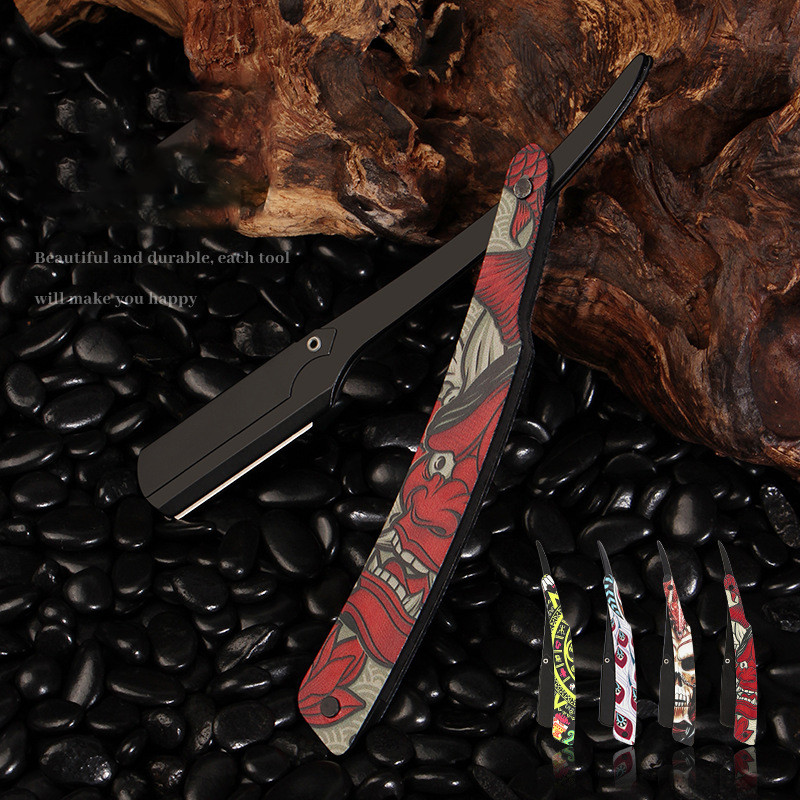 1 komad šarenog profesionalnog ručnog brijača s ravnim rubom od nehrđajućeg čelika, oštrog brijačkog brijača, sklopivog rezača za bradu