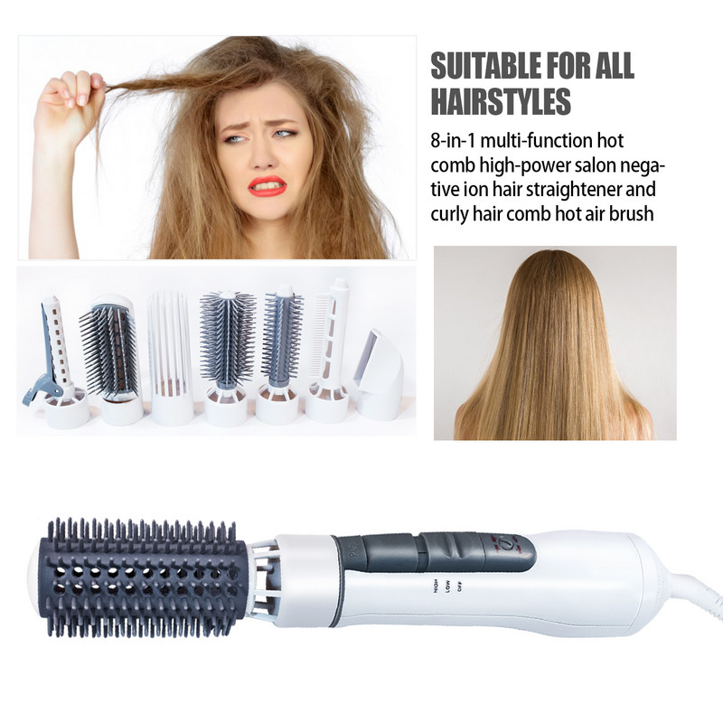 Hajszárító forró levegős kefe fésűk térfogatnövelő fúvó 8 az 1-ben meleg hideg levegős hajformázó lapátkefék Smooth Frizz Ionic 110V/220V
