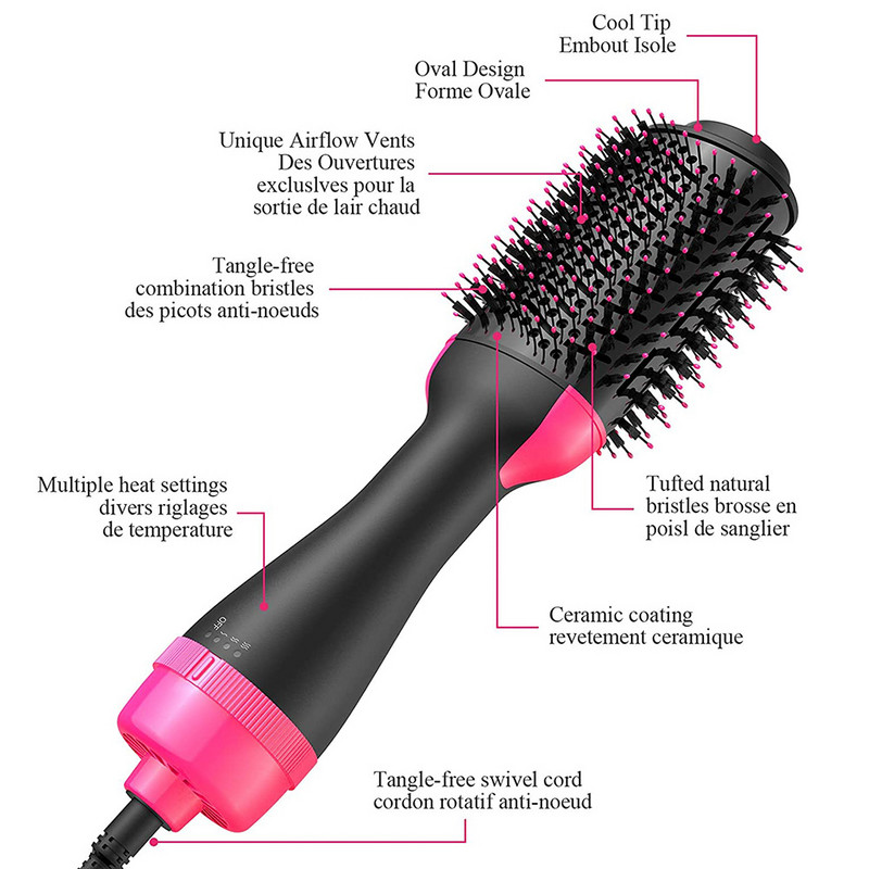 Hot Air Brush Többfunkciós Hajszárító Hajegyenesítő Hajcsavaró Fésű One Step Professzionális Szalon Hajformázó és Volumenzer Ion Blow