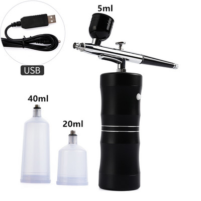 Kit de mini compresor de aer injector de oxigen, pistol de pulverizare pentru vopsea cu perie, aerograf pentru pulverizator de ceață nano, machiaj artistic, reîncărcabil prin USB