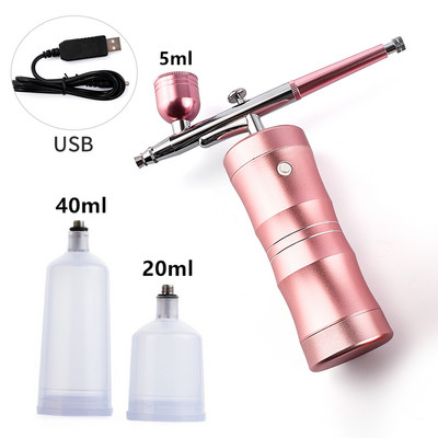 Kit de mini compresor de aer injector de oxigen, pistol de pulverizare pentru vopsea cu perie, aerograf pentru pulverizator de ceață nano, machiaj artistic, reîncărcabil prin USB