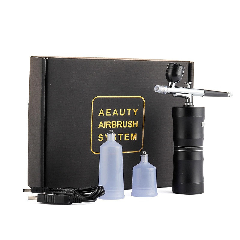 Kit de mini compresor de aer injector de oxigen, pistol de pulverizare pentru vopsea cu perie, aerograf pentru pulverizator de ceață nano, machiaj artistic, reîncărcabil prin USB