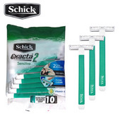 10 borotva/tétel Eredeti SCHICK Exacta 2 Sensitive eldobható kézi Férfi Arc Haj Szakáll Borotválkozás E-vitamin Utazási és szállodai eszközök