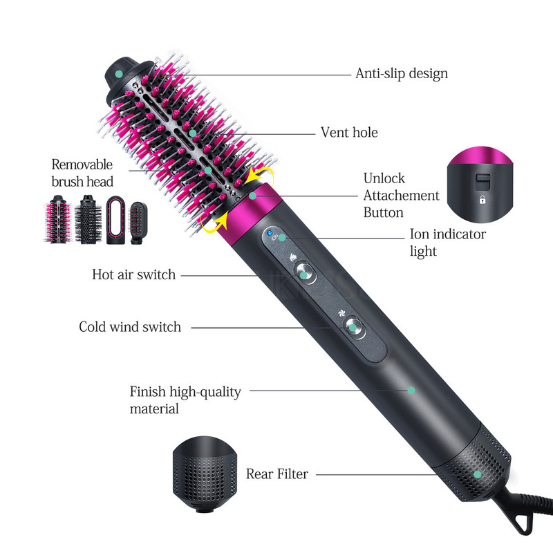 4 az 1-ben Negatív Ionok Hajszárítókefe Mutifunkcionális fúvókefe Hajcsavaró Straninghtener Brush Forrólevegős fésű Hajformázó eszközök