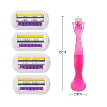 Нова безопасна самобръсначка за жени Женски ножчета за бръснене с 4 остриета Т-образна форма Trimme Fusion Сменяеми касети Cuchillas De Afeitar