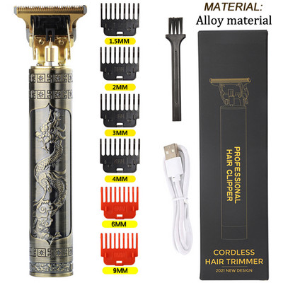 USB T9 Vintage Carving Professzionális Hajvágó Szakáll Férfi Elektromos vezeték nélküli hajvágógép Fodrász Clipper Öngyújtó