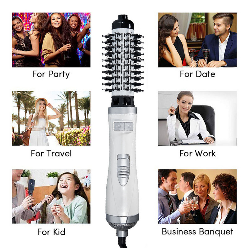 EU Plug Electric Hairdryer Brush 800-1000W Hot Hair Dryer Curler 360 μοιρών Περιστρεφόμενο κατά του ζεματίσματος Styler με ανταλλακτικές κεφαλές