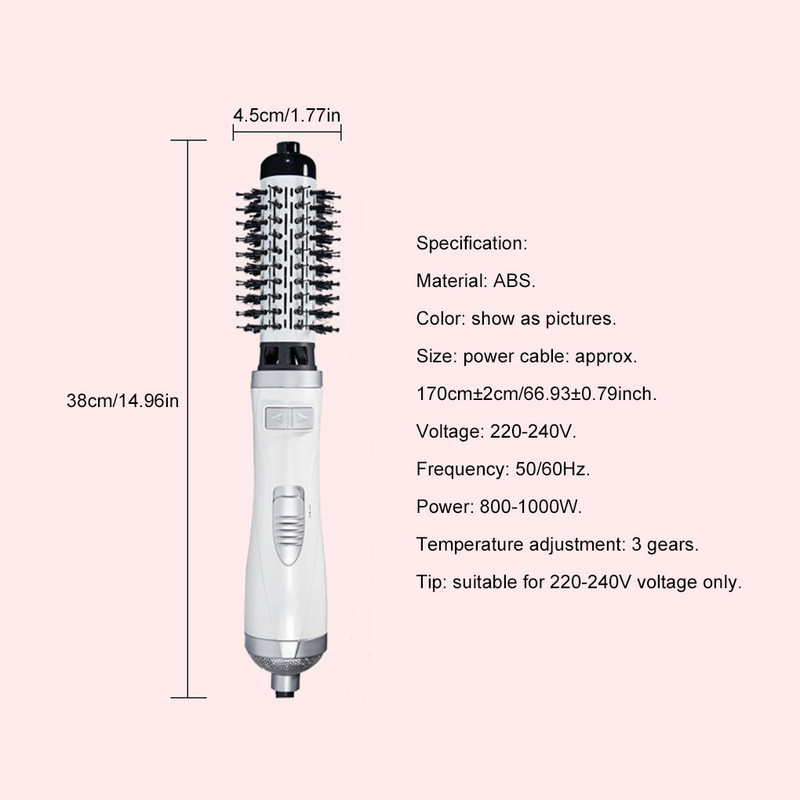 EU Plug Electric Hairdryer Brush 800-1000W Hot Hair Dryer Curler 360 μοιρών Περιστρεφόμενο κατά του ζεματίσματος Styler με ανταλλακτικές κεφαλές