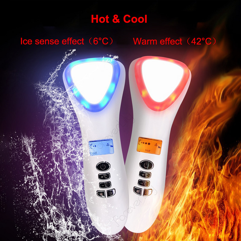 Hot Cold Hammer ultrahangos krioterápiás LED foton póruszsugorító pórusokat arc lifting vibrációs masszírozó ultrahangos szem bőrápoló készülék