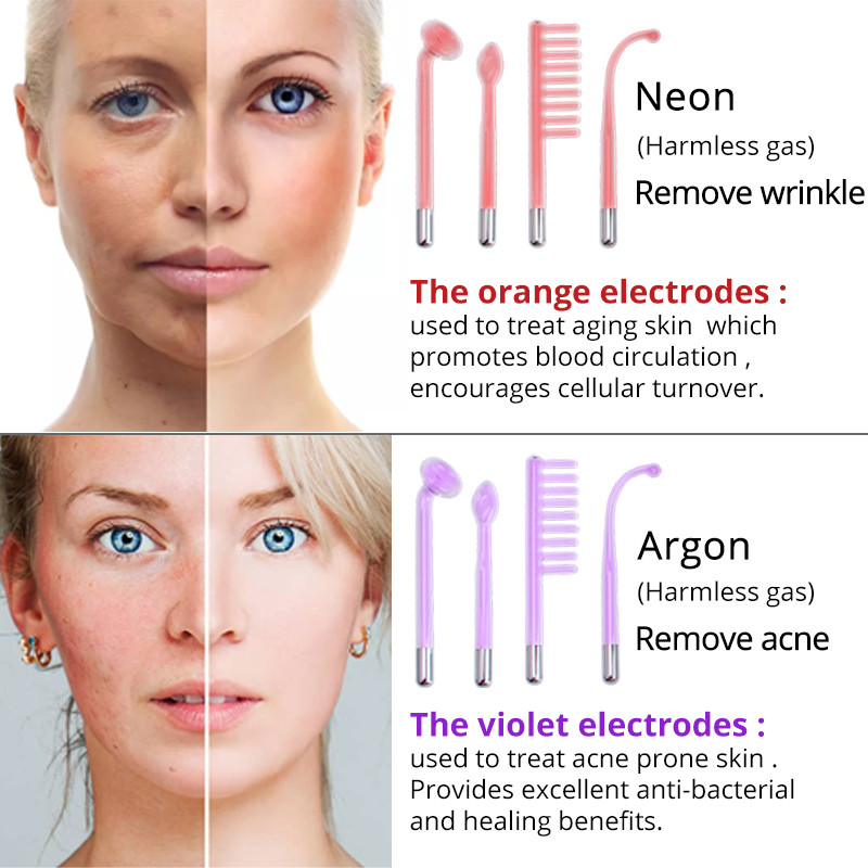 Aparat facial de înaltă frecvență Baghetă cu electrozi Tub de sticlă pentru electroterapie Dispozitiv de înfrumusețare Acnee Antirid Îngrijirea pielii Fața Păr Spa
