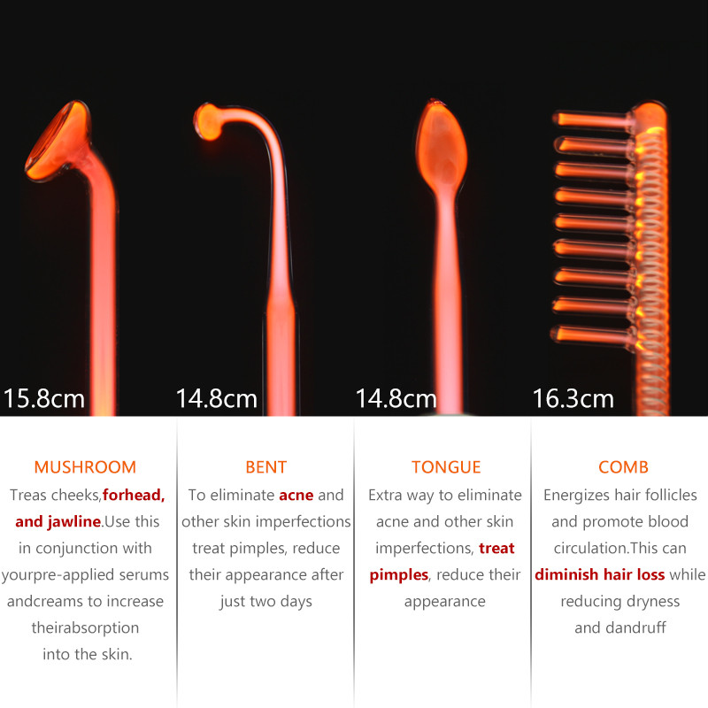 Aparat facial de înaltă frecvență Baghetă cu electrozi Tub de sticlă pentru electroterapie Dispozitiv de înfrumusețare Acnee Antirid Îngrijirea pielii Fața Păr Spa