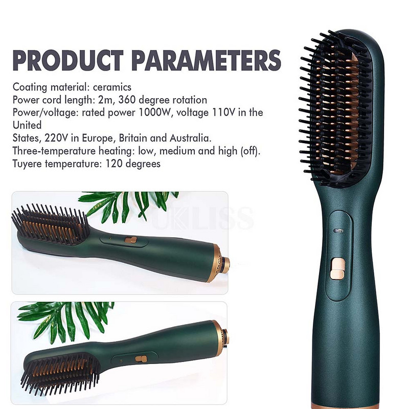 Uscător de păr portabil 2 în 1 perie cu ioni negativi pentru îndreptarea părului pieptene cu aer cald Dispozitiv de îndreptat multifuncțional