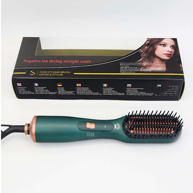 Uscător de păr portabil 2 în 1 perie cu ioni negativi pentru îndreptarea părului pieptene cu aer cald Dispozitiv de îndreptat multifuncțional