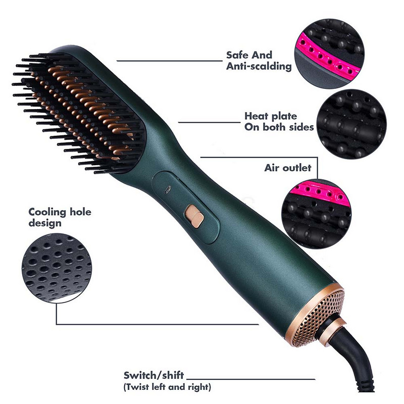 Uscător de păr portabil 2 în 1 perie cu ioni negativi pentru îndreptarea părului pieptene cu aer cald Dispozitiv de îndreptat multifuncțional