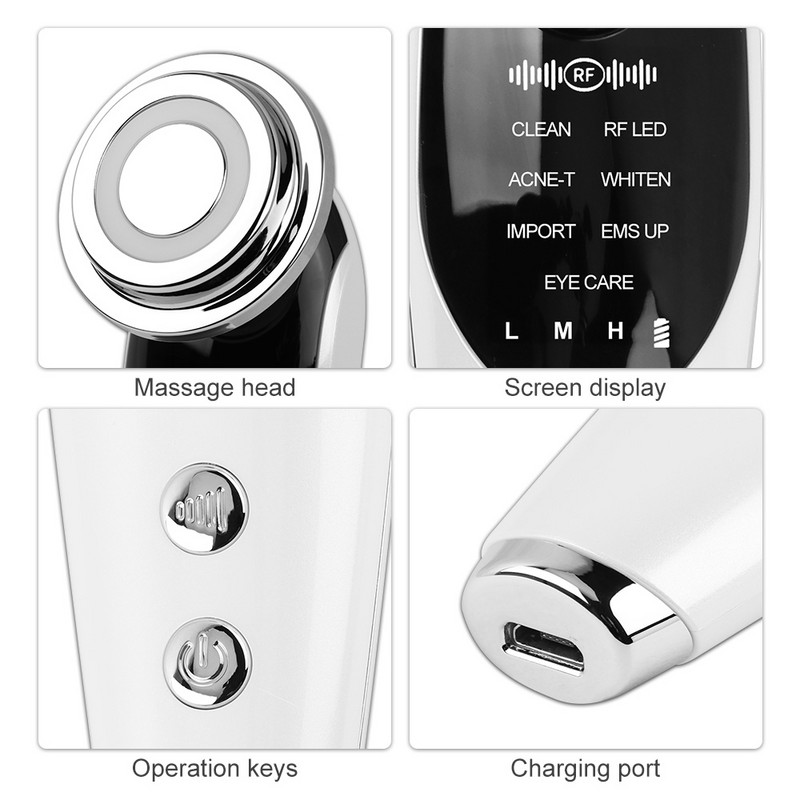 7 az 1-ben RF EMS Micro Current Lifting Device Vibrációs LED fotóterápia Arc Bőrfiatalító Ránctalanító Arcmasszírozó
