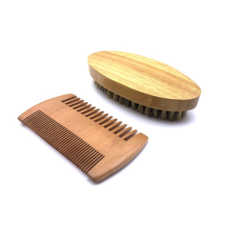 Set pieptene natural pentru barbă, ulei dublu pentru barbă, în formă de cap, pieptene pentru barbă, perie pentru îngrijirea uleiului pentru barbă, set de pieptene pentru barbă, profesional