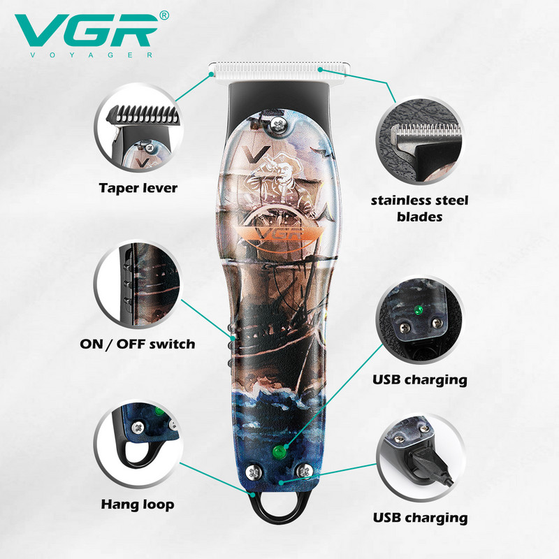 VGR Hair Trimmer Professional Hair Clipper Επαναφορτιζόμενη μηχανή κοπής Wireless Barber Edgers Cutter Clipper for Men V-953