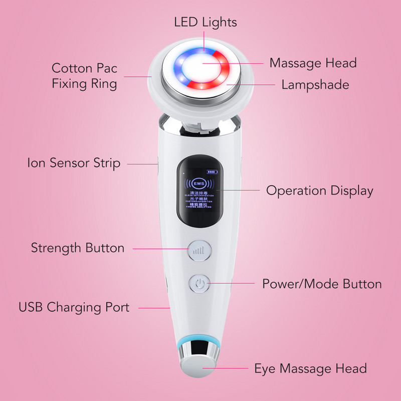Szem Arcmasszírozó Bőrfiatalítás Rádiós mezoterápia EMS LED Facial Lifting Sonic Vibrációs Ránctalanítás Anti Aging RF eszközök