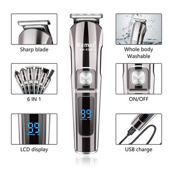 Kemei Professional Hair Trimmer Αδιάβροχο 6 σε 1 Hair Clipper Ηλεκτρικό μηχάνημα κοπής Beard trimmer Body Ανδρικό κούρεμα