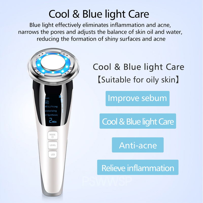 EMS Arcmasszírozó LED Fényterápia Vibrációs Ránctalanítás Bőrfeszesítő Hot Cool kezelés Bőrápoló Arc Beauty Készülék