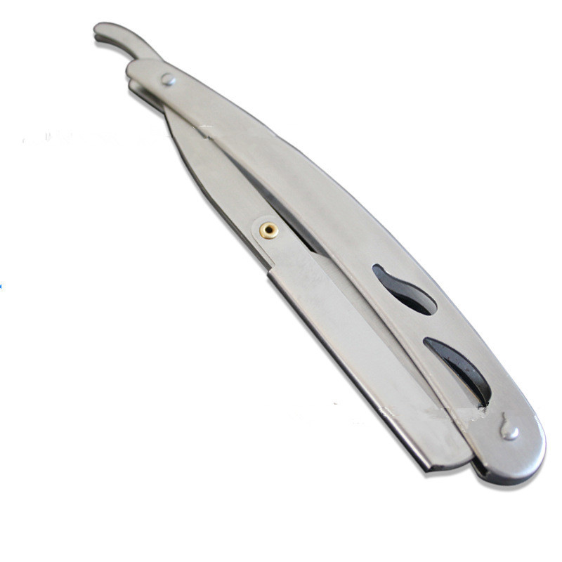 Profesionalus nerūdijančio plieno barzdaskutis su tiesiu kraštu su 10 vieno krašto skustuvo peiliukų