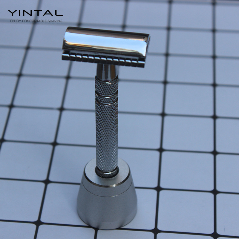 YINTAL Bright Silver Bărbierit clasic pentru bărbați, manual, pe două fețe, cu mâner lung, aparat de ras de siguranță Ras 1 aparat de ras Ambalare simplă
