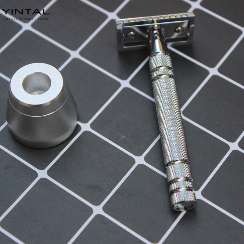 YINTAL Bright Silver Bărbierit clasic pentru bărbați, manual, pe două fețe, cu mâner lung, aparat de ras de siguranță Ras 1 aparat de ras Ambalare simplă