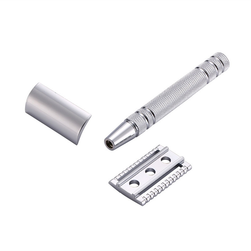 YINTAL Bright Silver Bărbierit clasic pentru bărbați, manual, pe două fețe, cu mâner lung, aparat de ras de siguranță Ras 1 aparat de ras Ambalare simplă
