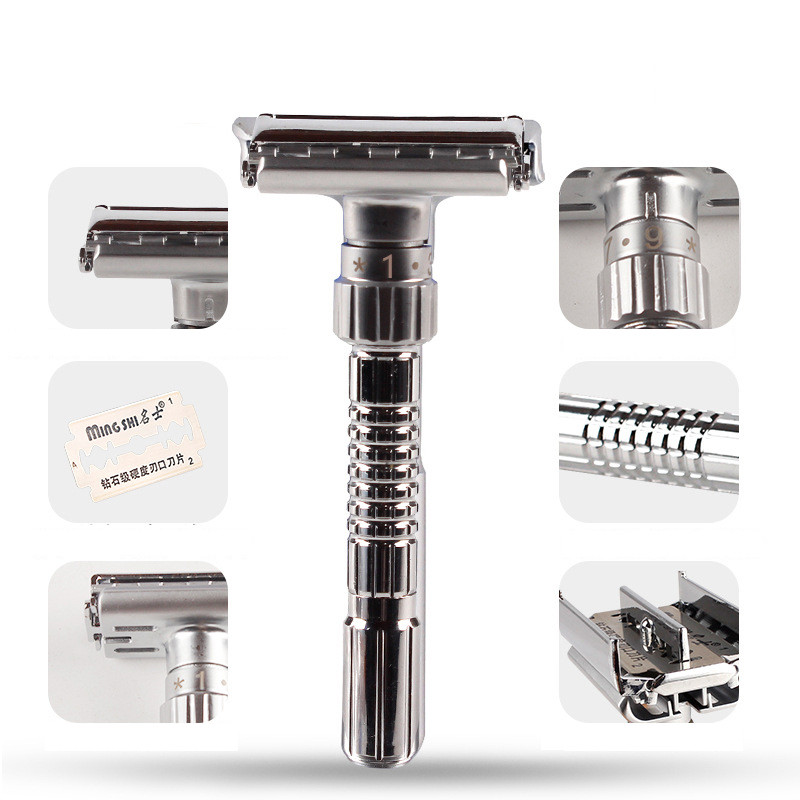 Muški brijač za brijanje Klasični ručni podesivi dvostruki metalni sigurnosni brijači za lice s 5 oštrica, zamjenski set aparata za brijanje Jednostavno čišćenje