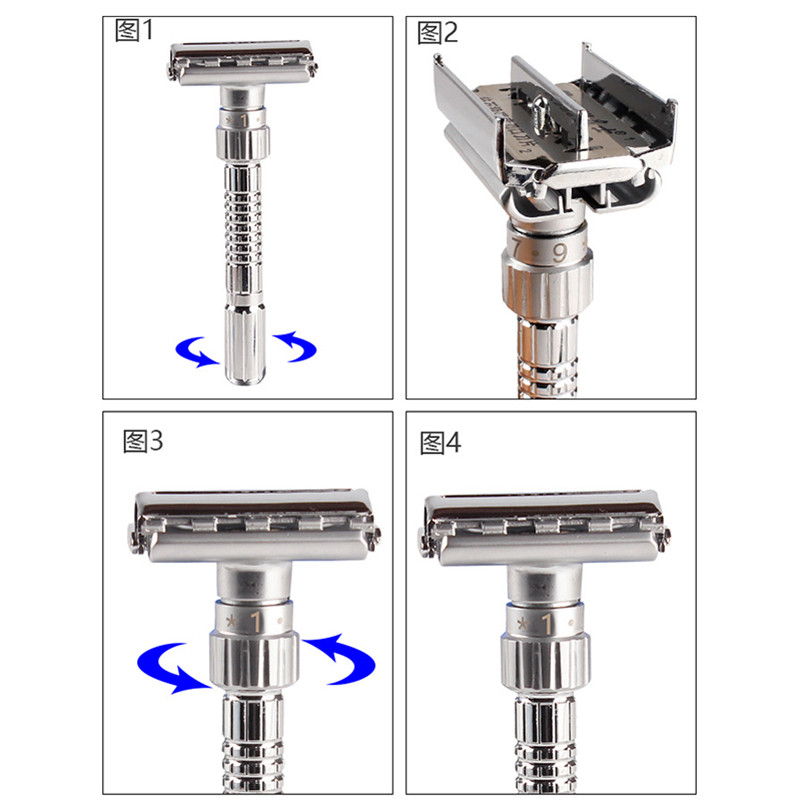 Muški brijač za brijanje Klasični ručni podesivi dvostruki metalni sigurnosni brijači za lice s 5 oštrica, zamjenski set aparata za brijanje Jednostavno čišćenje