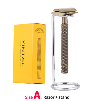 YINTAL muške brončane klasične dvostrane ručne britve s dugom drškom Sigurnosne britve za brijanje Zamjenjive klasične britve