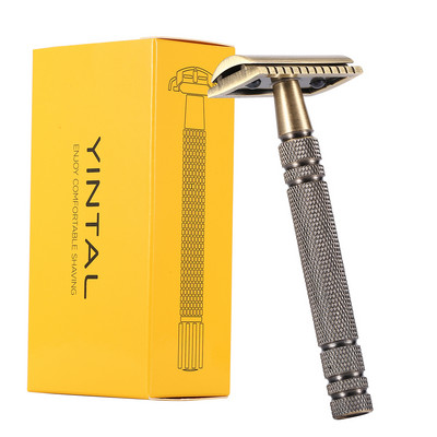 YINTAL muške brončane klasične dvostrane ručne britve s dugom drškom Sigurnosne britve za brijanje Zamjenjive klasične britve