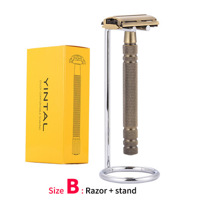YINTAL muške brončane klasične dvostrane ručne britve s dugom drškom Sigurnosne britve za brijanje Zamjenjive klasične britve
