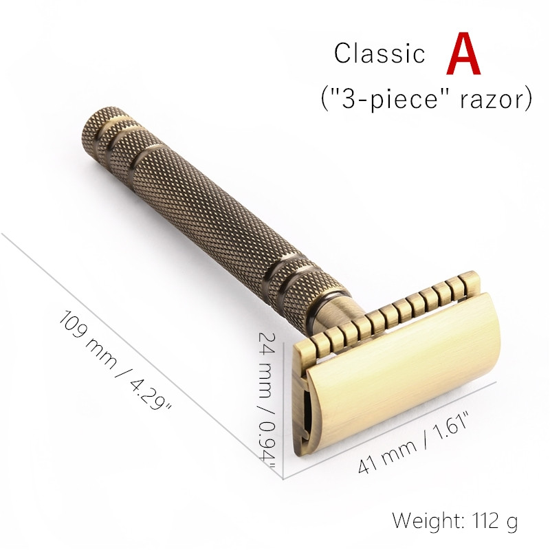 YINTAL muške brončane klasične dvostrane ručne britve s dugom drškom Sigurnosne britve za brijanje Zamjenjive klasične britve