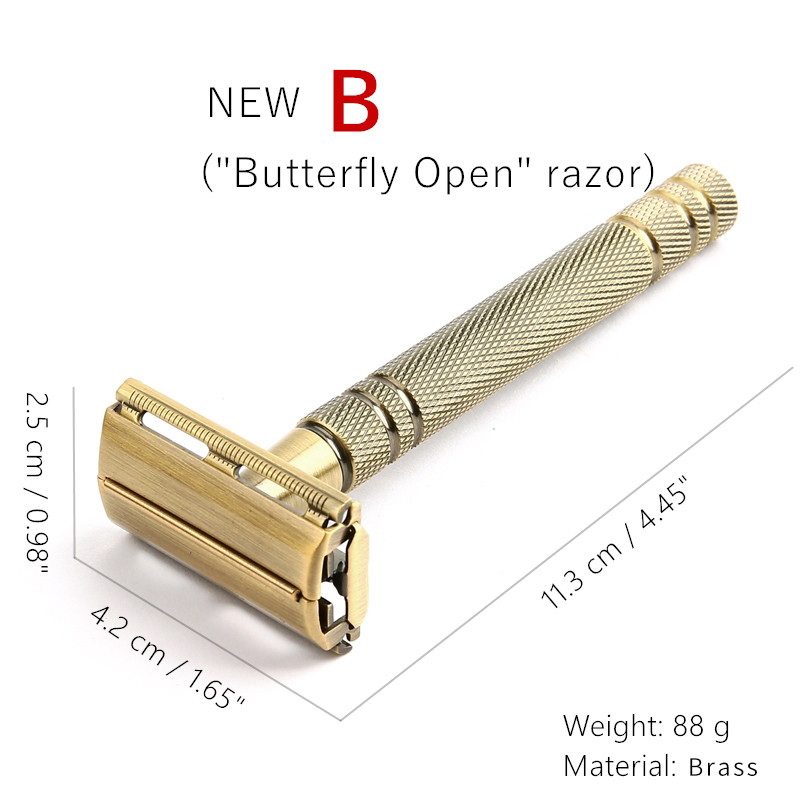 YINTAL muške brončane klasične dvostrane ručne britve s dugom drškom Sigurnosne britve za brijanje Zamjenjive klasične britve