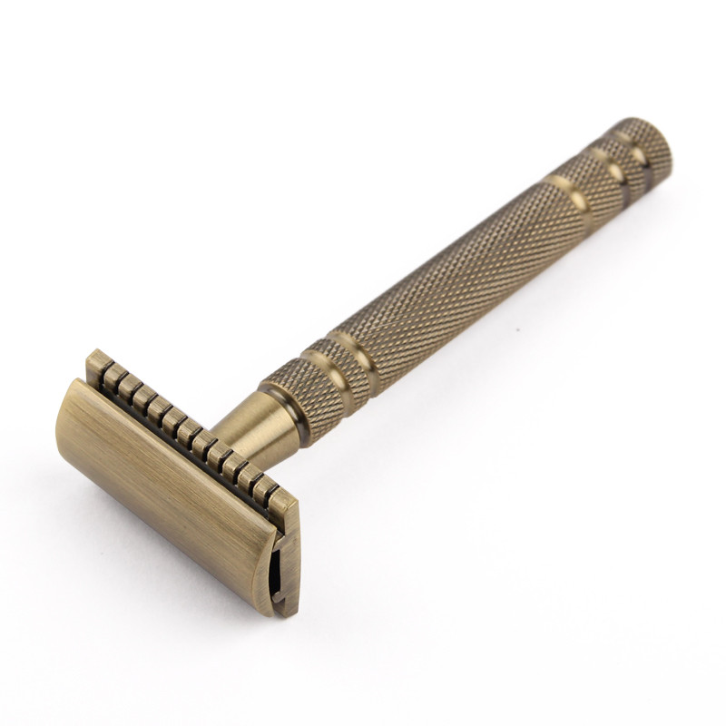 YINTAL muške brončane klasične dvostrane ručne britve s dugom drškom Sigurnosne britve za brijanje Zamjenjive klasične britve