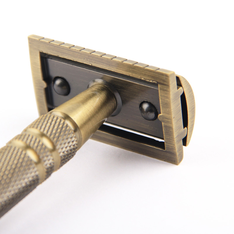 YINTAL muške brončane klasične dvostrane ručne britve s dugom drškom Sigurnosne britve za brijanje Zamjenjive klasične britve