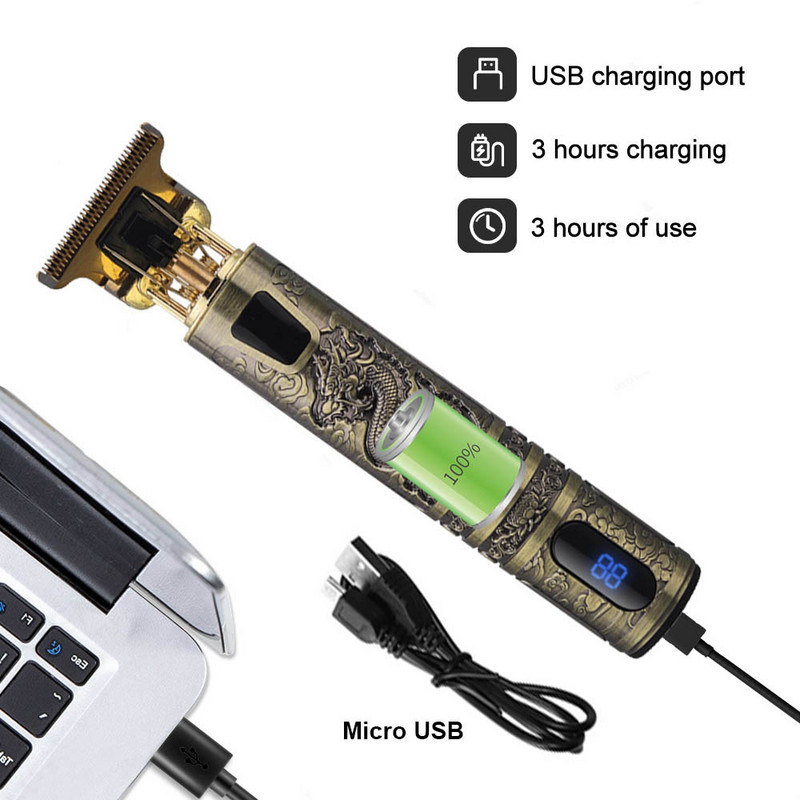 Stroj za šišanje T9 Vintage Hair Trimmer za muškarce Brijač Profesionalni upaljači za šišanje, USB punjivi električni brijač za bradu