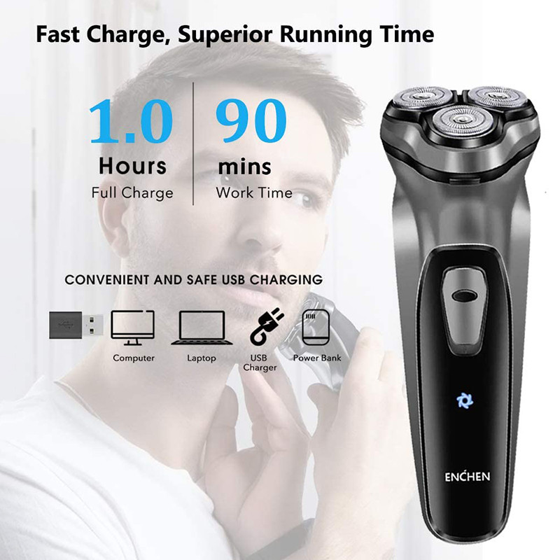 ENCHEN Blackstone elektromos arcborotva férfiaknak 3D lebegő penge Mosható USB újratölthető borotvaszakállgép