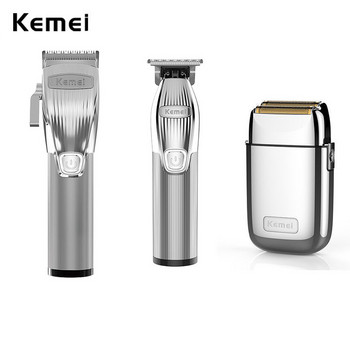 Професионална бръснарница Kemei Комплект машинка за подстригване 0 mm Тример Електрическа самобръсначка Финиш Машина Комплект Безжична/жична литиево-онна скоба
