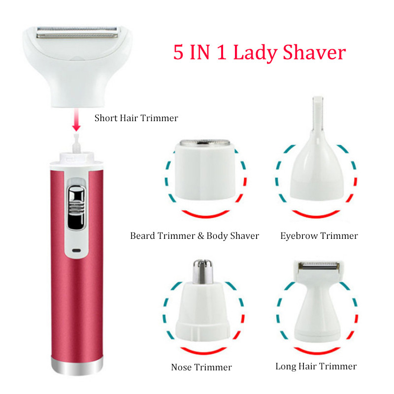5 u 1 Ženski aparat za brijanje Bezbolno uklanjanje dlačica Epilator Stroj za brijanje Lice Brada Obrve Trimer za nos Tijelo Bikini Električni brijač
