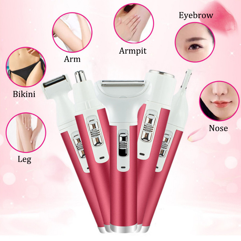 5 u 1 Ženski aparat za brijanje Bezbolno uklanjanje dlačica Epilator Stroj za brijanje Lice Brada Obrve Trimer za nos Tijelo Bikini Električni brijač
