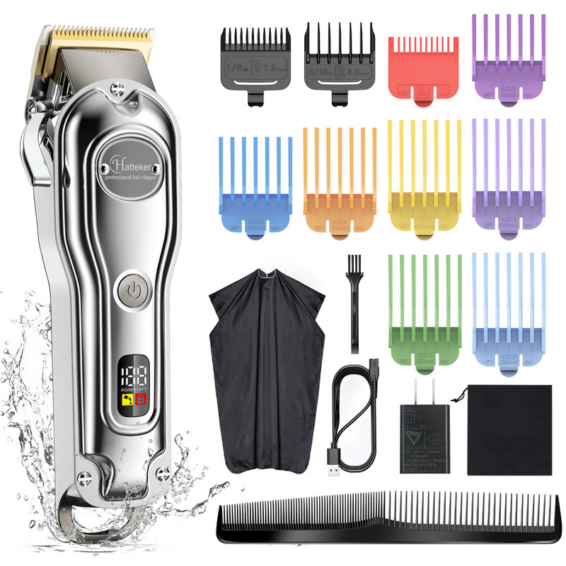 HATTEKER Muške mašinice za šišanje Trimer za kosu Profesionalni brijač Komplet za šišanje s frizerskim ogrtačem Punjiva
