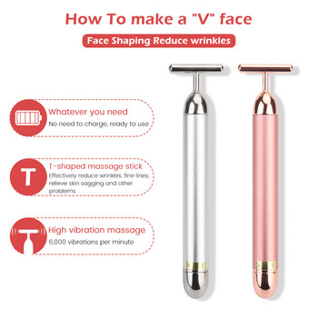 Τύπος T Electric Golden Beauty Stick V Face Artifact Face Massage Lift Vibration Massager for Face Beauty Equipment Wrinkle Bar