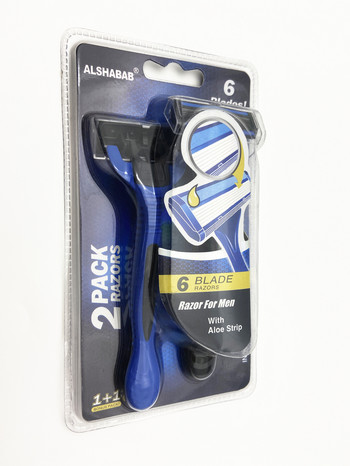 ALSHABAB 2PCS Комплект ръчни самобръсначки за мъже и жени 6 слоя остри остриета от неръждаема стомана Пластмасова гумена дръжка Обезкосмяване при бръснене