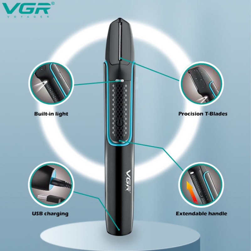 VGR elektromos hátsó szőrborotva USB tölthető hosszú nyelű trimmer borotvagép test hónalj láb szőrtelenítő férfi epilátor