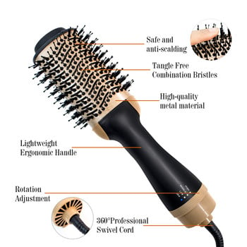 2-в-1 Сешоар с една стъпка Гребен с горещ въздух Маша Преса за коса с отрицателни йони Въздушна маша Антистатичен гребен Инструмент за оформяне
