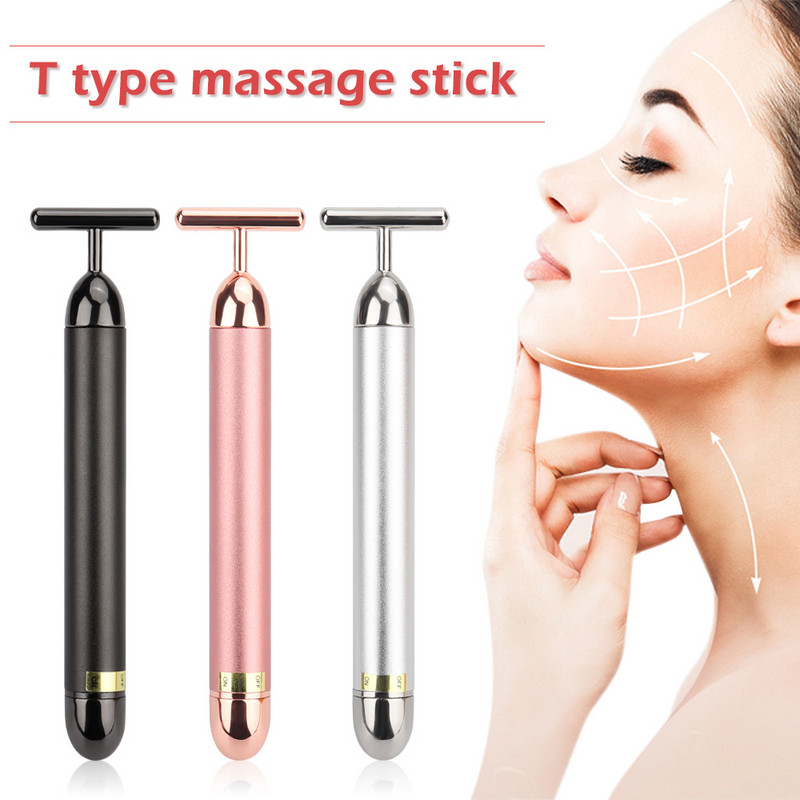 24k Gold Face Lift Bar Roller 4 színek T alakú vibráló eszköz Vibrációs karcsúsító masszírozó arcápoló bot Arc szépség bőrápolás